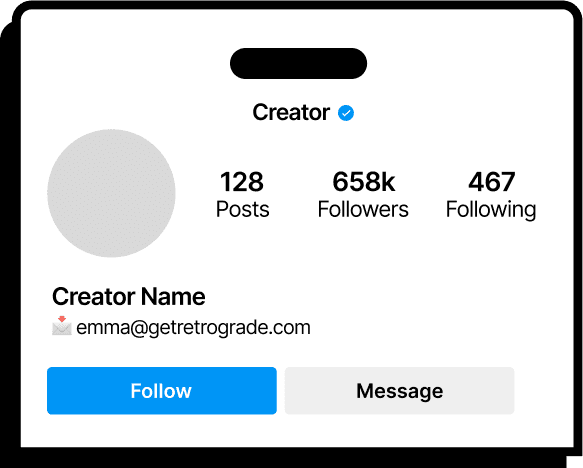Instagram profile with Retrograde email